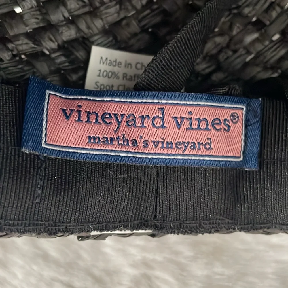 Vineyard vines  Black Raffia Straw Wide-Brimmed Hat + 100% SILK Scarf